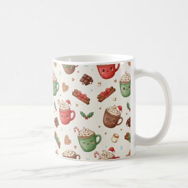 Taza De Café Cute Hot Cocoa Pattern – Festive Illustrated Mugs (Derecha)