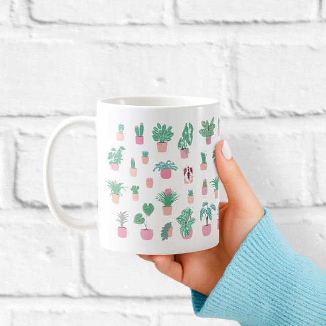 Taza De Café Cute Houseplant Pattern with Minimalist Potted Pla (Subido por el creador)