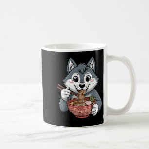 Taza De Café Cute Husky comiendo fideos de perro de Kawaii en J