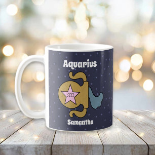 Taza De Café Cute ilustrado Aquarius Zodiac personalizado