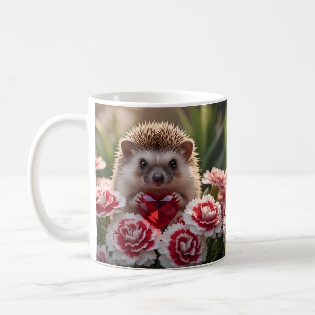 Taza De Café Cute January Hedgehog with Garnet Heart (Izquierda)