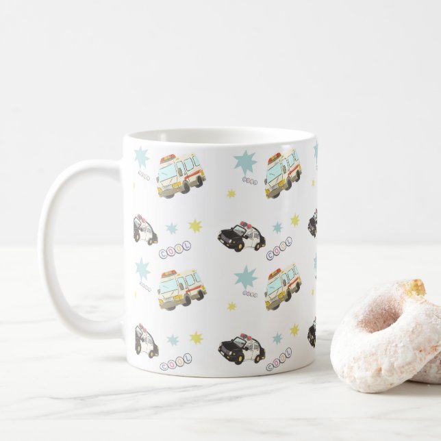 Taza De Café Cute Japanese Police & Ambulance - Soft Colors (Con donut)