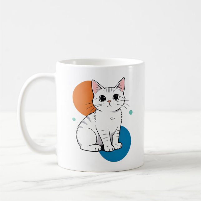 Taza De Café Cute Kawai White Grey Tabby Cat Illustration (Izquierda)