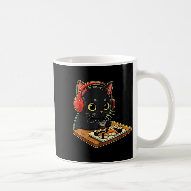 Taza De Café Cute Kawaii Black Cat Funny Sushi Retro Japanese C (Derecha)