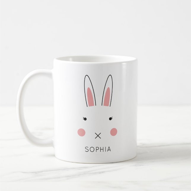 Taza De Café Cute Kawaii Bunny Face Nombre Personalizado Pascua (Izquierda)