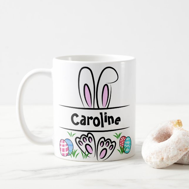 Taza De Café Cute Kawaii Bunny Face Nombre Personalizado Pascua (Con donut)