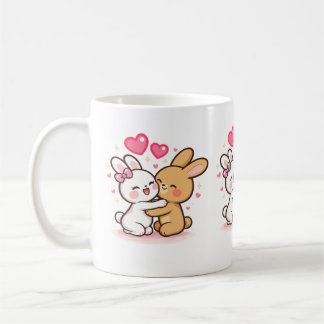 Taza De Café Cute Kawaii Bunny Love Mug – Romantic Rabbit Coupl