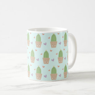 Taza De Café Cute Kawaii Cactus and Hearts Pattern