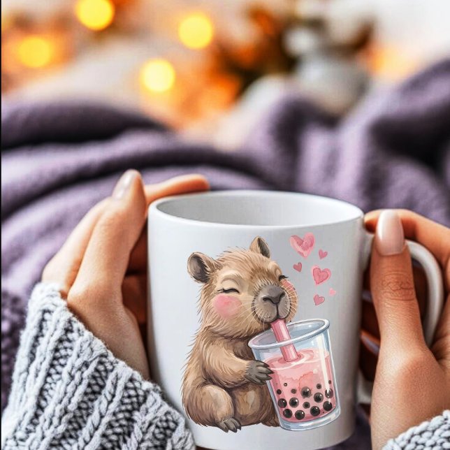 Taza De Café Cute Kawaii Capybara Drink Boba Bubble Tea (Subido por el creador)
