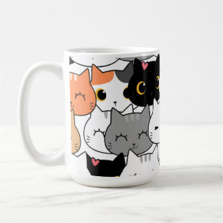 Taza De Café Cute Kawaii Cat Faces Pattern 