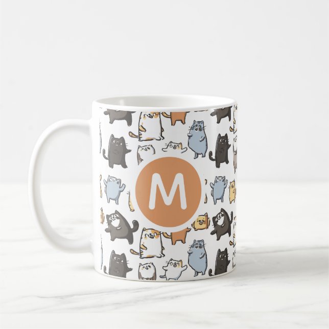 Taza De Café Cute Kawaii Chubby Cartoon Cat Seamless Pattern Ar (Izquierda)