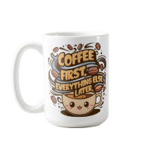 Cute Kawaii Coffee Mug – “Coffee First, Everything