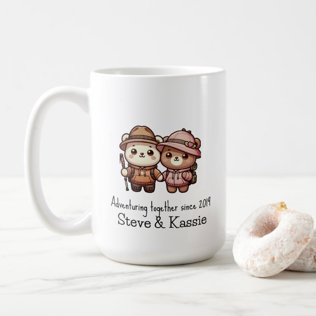 Taza De Café Cute Kawaii Con Pareja De Aventura Juntos (Con donut)