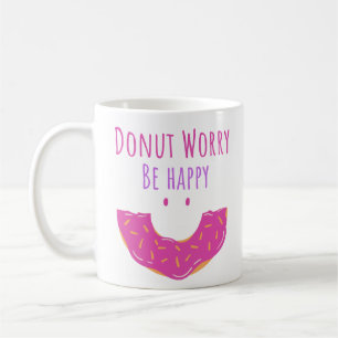 Taza De Café Cute Kawaii Donut Se Preocupa Por Feliz Donut