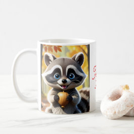 Taza De Café Cute Kawaii estilo Racoon sosteniendo una bellota