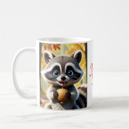Taza De Café Cute Kawaii estilo Racoon sosteniendo una bellota