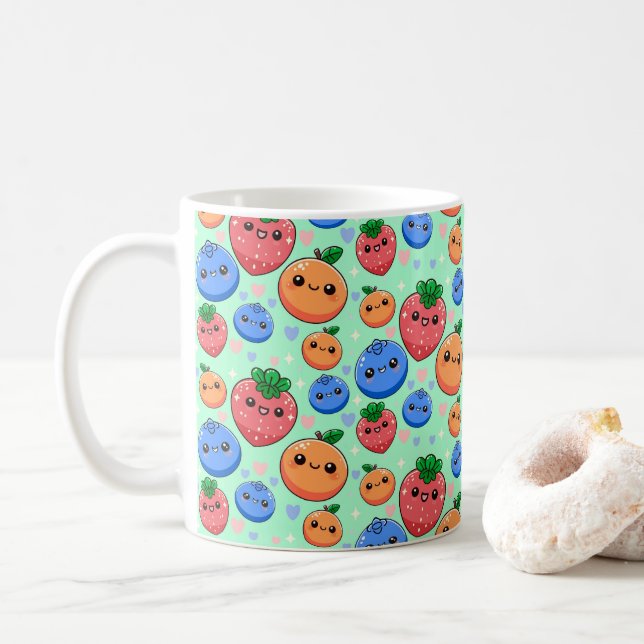 Taza De Café Cute Kawaii Green Orange Blue Fruit (Con donut)