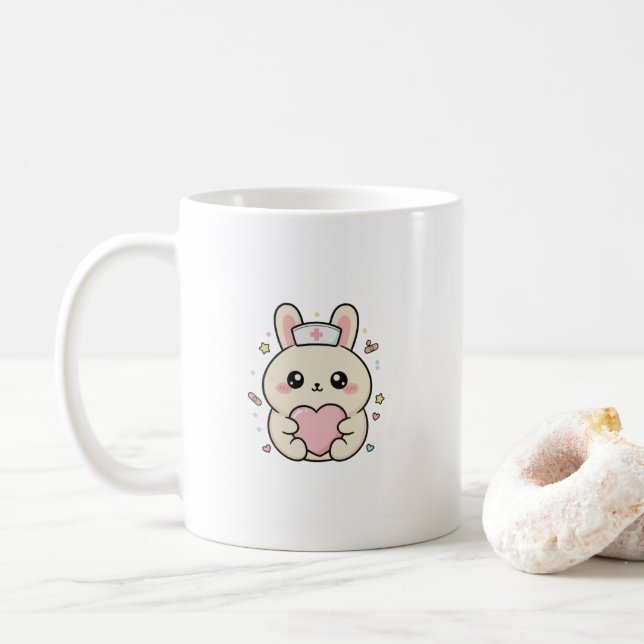 Taza De Café Cute Kawaii Nurse Bunny Mug – Pastel Medical  (Con donut)