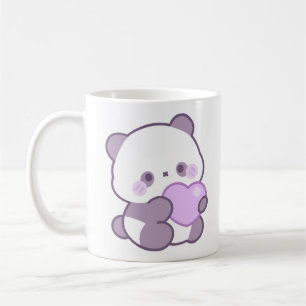 Taza De Café Cute Kawaii Pastel Morado Panda Corazón