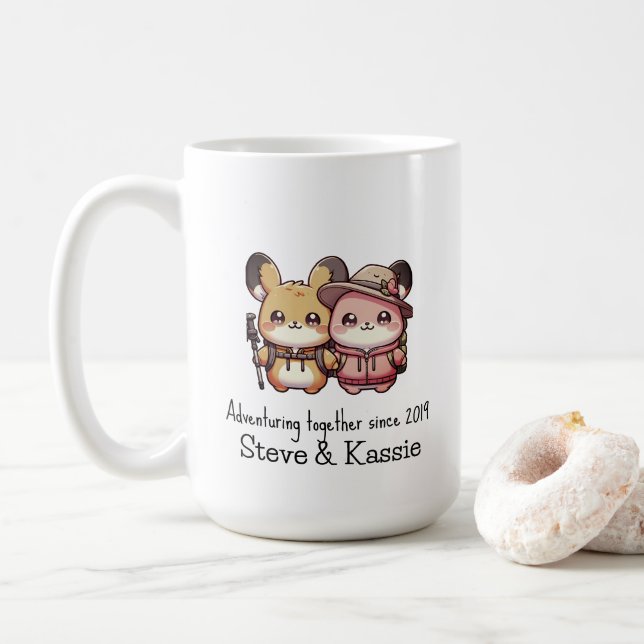 Taza De Café Cute Kawaii Pika Pareja de aventura juntos (Con donut)
