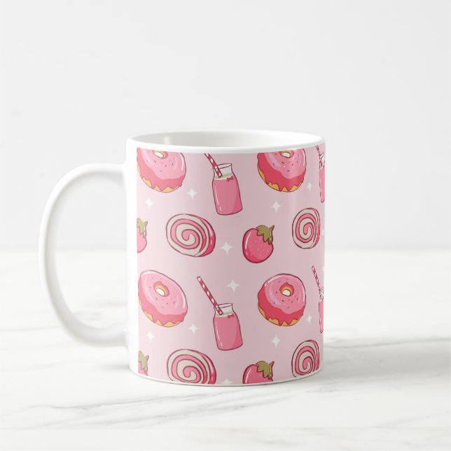 Taza De Café Cute Kawaii Pink Aesthetic Foods Seamless Pattern (Izquierda)