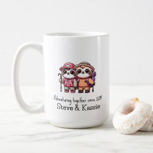 Taza De Café Cute Kawaii Sloth Pareja de aventuras juntos