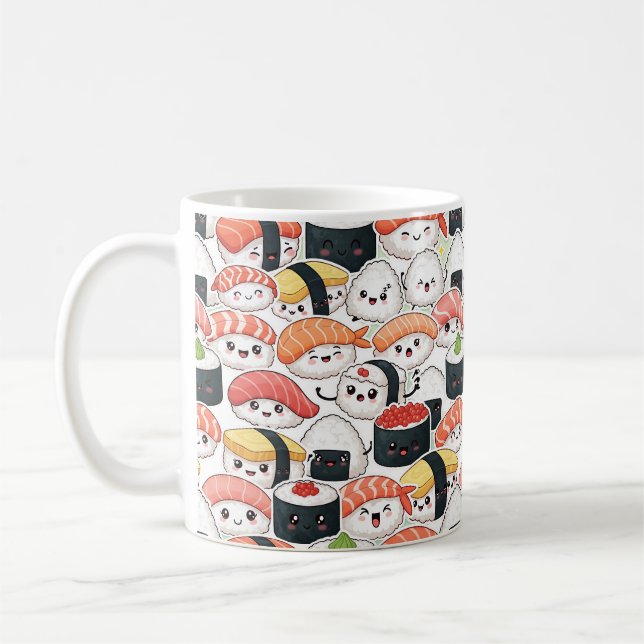 Taza De Café Cute Kawaii Sushi Pattern Coffee Mug | Fun Foodie (Izquierda)