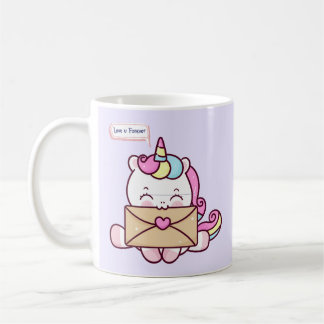 Taza De Café Cute Kawaii Unicorn Love Illustration