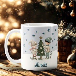Taza De Café Cute Kids Decorando el nombre del dibujo del árbol