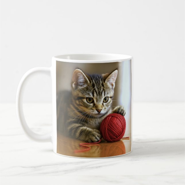 Taza De Café Cute Kitten Red Yarn (Izquierda)