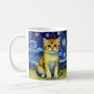 Taza De Café Cute Kitten Starry Night Van Gogh