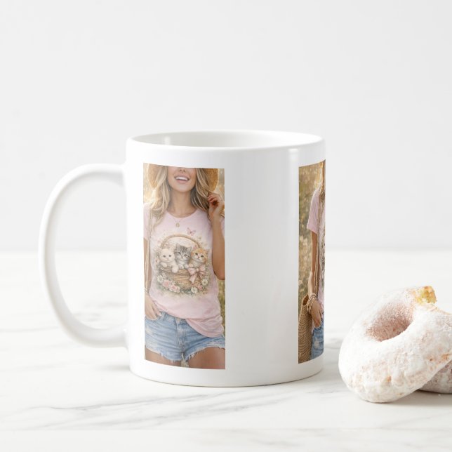 Taza De Café Cute Kittens Floral Graphic Girls  Mug (Con donut)