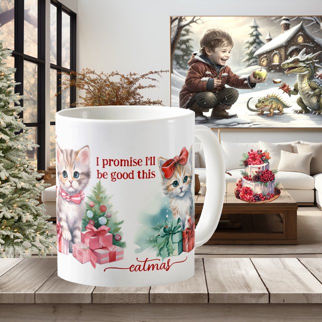 Taza De Café Cute Kittens Merry Catmas Navidades (A cute girly mug featuring a watercolor painting of kittens. A delightful Christmas gift)
