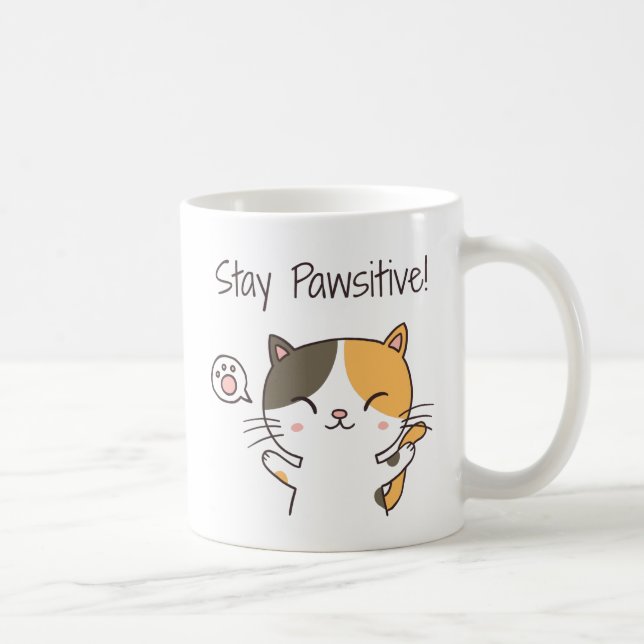 Taza De Café Cute Kitty Cat Stay Pawsitive Pun (Derecha)