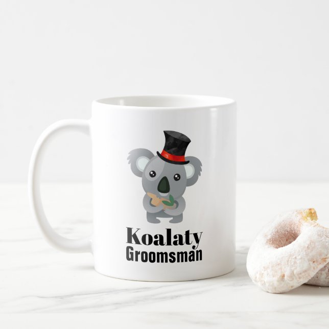 Taza De Café Cute Koala Pun Koalaty Groomsman (Con donut)