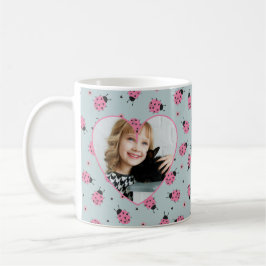 Taza De Café Cute Ladybug Pattern Custom Photo & Name - Blue 