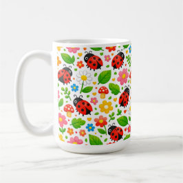Taza De Café Cute Ladybugs and Flowers for Kids Nature Lover