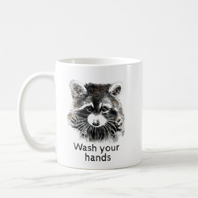 Taza De Café Cute Lavabo Lávese las manos Raccoon Animal Art (Izquierda)