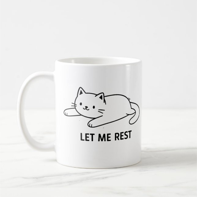 Taza De Café Cute Lazy Cat “Let Me Rest” Mug (Izquierda)