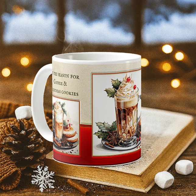 Taza De Café Cute Lazy Navidades Watercolor (Christmas mug featuring watercolor paintings of sweet coffee and cookies.)