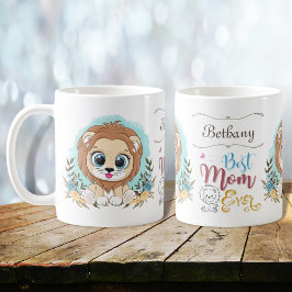 Taza De Café Cute León Floral Tema Mejor Mamá Personalizada