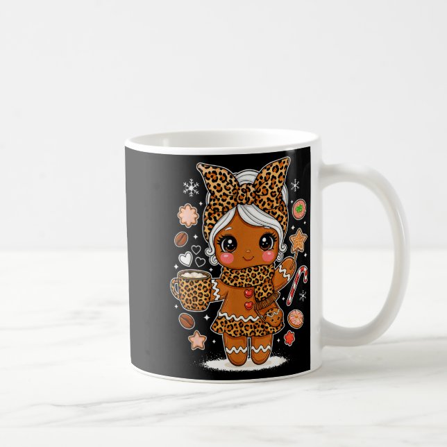 Taza De Café Cute Leopard Gingerbread Girl Coquette Bow Holiday (Derecha)