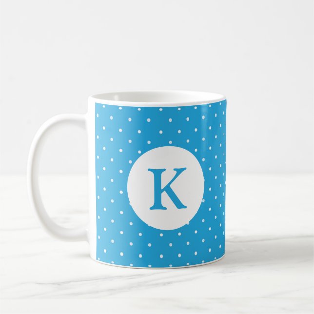 Taza De Café Cute Light Blue Polka Dot Pattern Monogram (Izquierda)