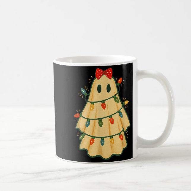 Taza De Café Cute Lit Ghost Christmas Tree Funny Gift Halloween (Derecha)