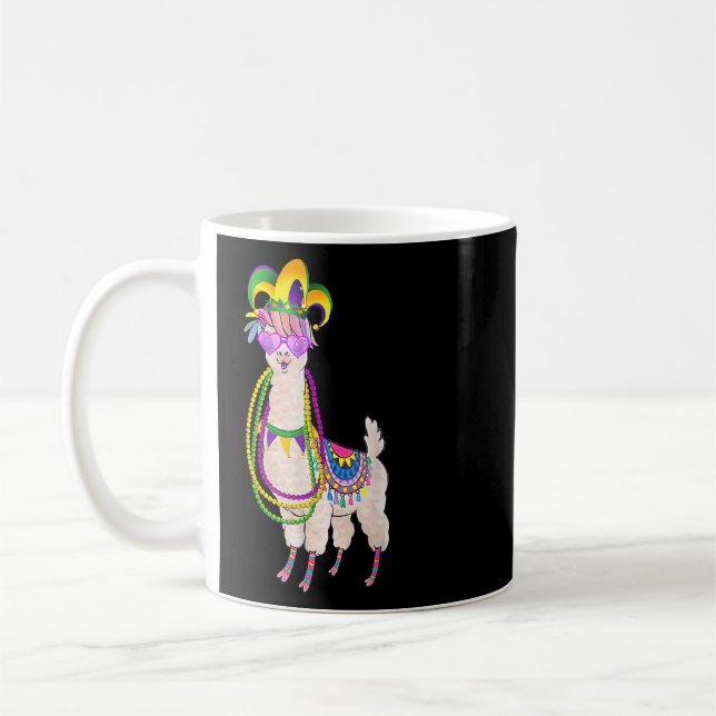 Taza De Café Cute Llama Mardi Gras Caras Máscara Carnaval Fiest (Izquierda)