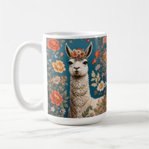 Taza De Café Cute Llama William Morris inspirado en la floral