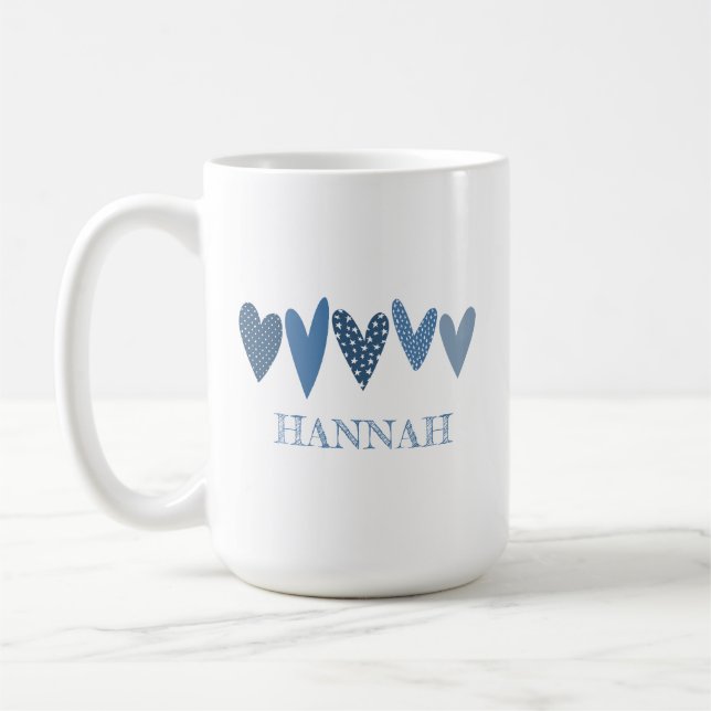 Taza De Café Cute Love Name Hearts Cobalt Navy Blue (Izquierda)