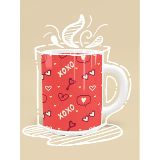 Taza De Café Cute Love Pattern with Hearts, XOXO, and Keys