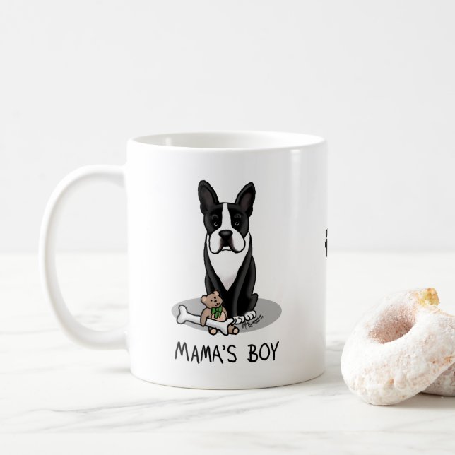 Taza De Café Cute Mama's Boy Boston Terrier (negro) (Con donut)