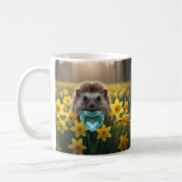 Taza De Café Cute March Hedgehog with Aquamarine Heart